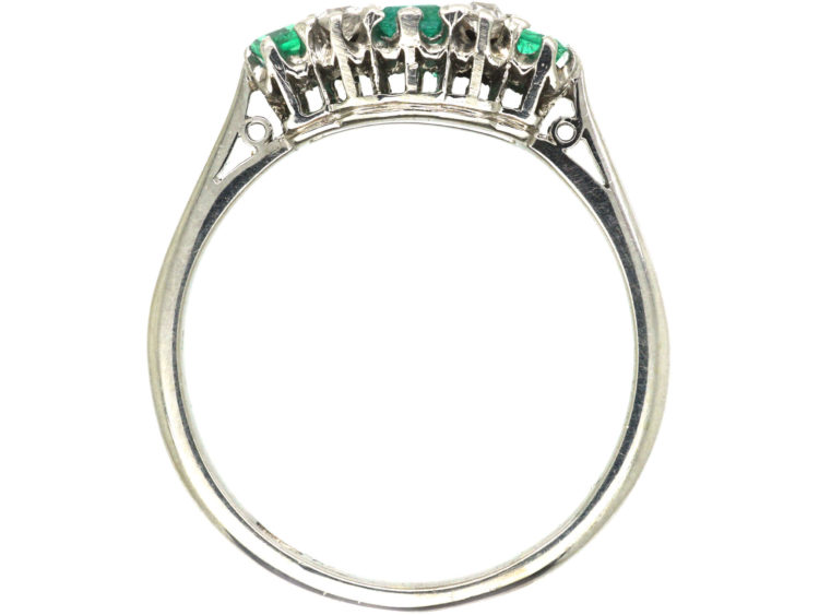 Art Deco Platinum, Three Stone Emerald & Diamond Ring