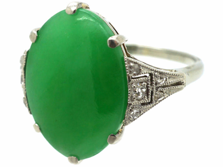 Art Deco 18ct White Gold, Jade & Diamond Ring