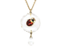 Edwardian Rock Crystal Pendant with an Enamelled Ladybird on 9ct Gold Chain