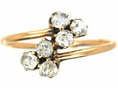 Edwardian 14ct Gold Double Clover Crossover Ring set with Diamonds