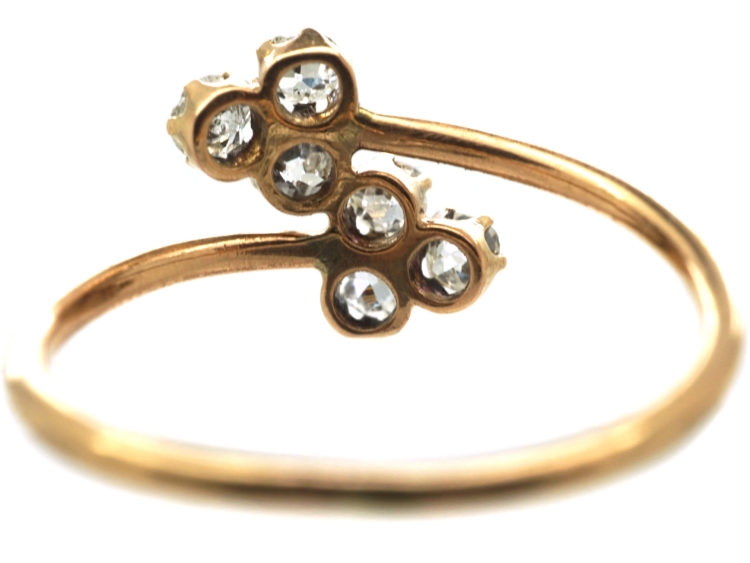 Edwardian 14ct Gold Double Clover Crossover Ring set with Diamonds