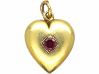 Edwardian 15ct Gold Heart Shaped Pendant set with a Ruby