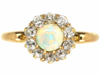 Edwardian 18ct Gold Opal & Diamond Cluster Ring