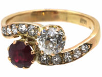 Edwardian 14ct Gold, Diamond & Ruby Crossover Ring