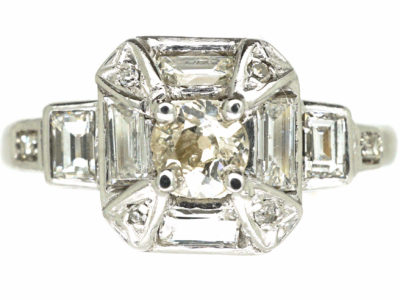 Art Deco Platinum Octagonal Shaped Diamond Ring