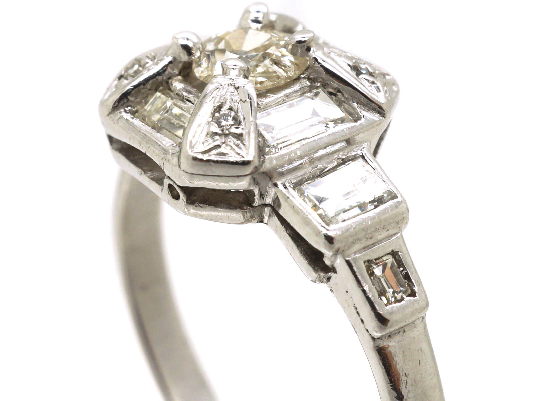 Art Deco Platinum Octagonal Shaped Diamond Ring 662n The Antique Jewellery Company