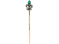 French 18ct Gold, Emerald & Rose Diamond Fleur de Lys Tie Pin