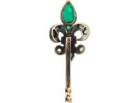 French 18ct Gold, Emerald & Rose Diamond Fleur de Lys Tie Pin