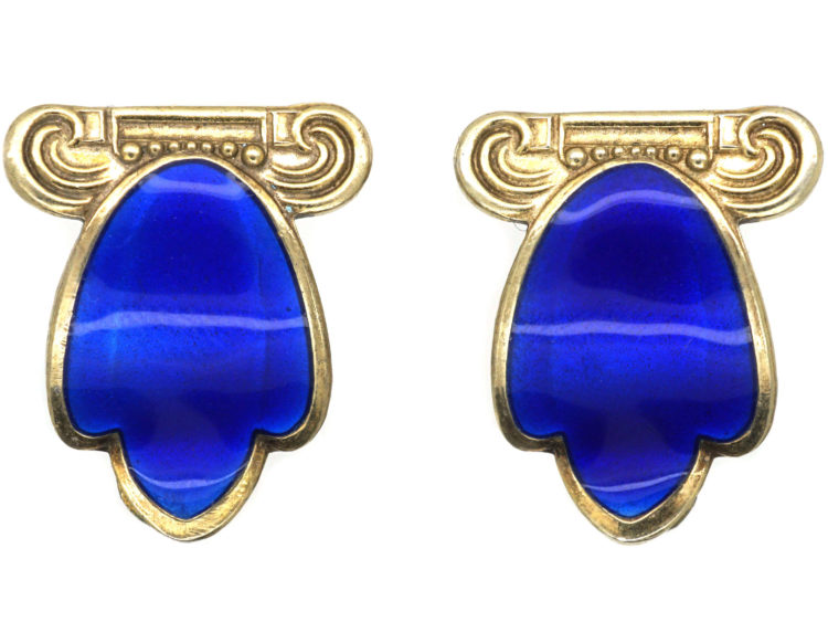 Silver & Blue Enamel Tulip Design Clip On Earrings by Andresen Scheinflug