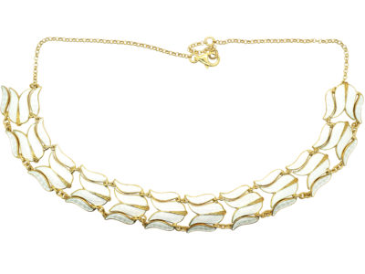Retro Gilded Silver & White Enamel Tulip Design Necklace by Asbjorn Burkelund