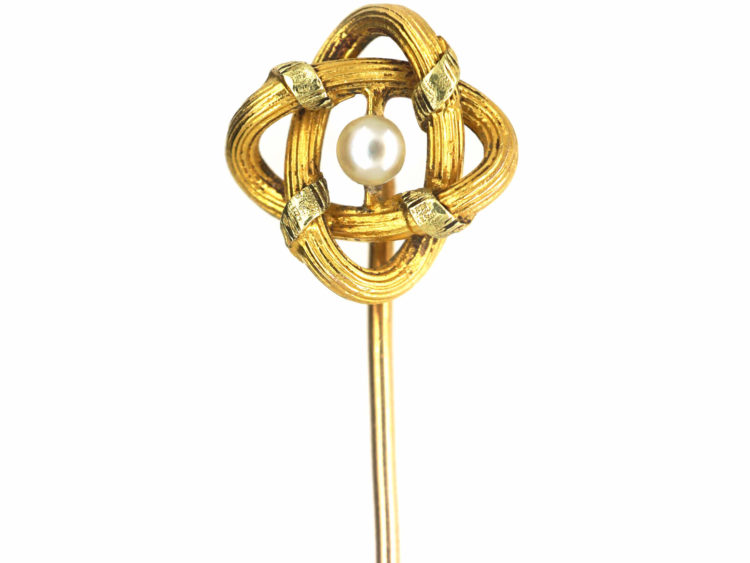 French 18ct Two Colour Gold & Natural Split Pearl Tie Pin