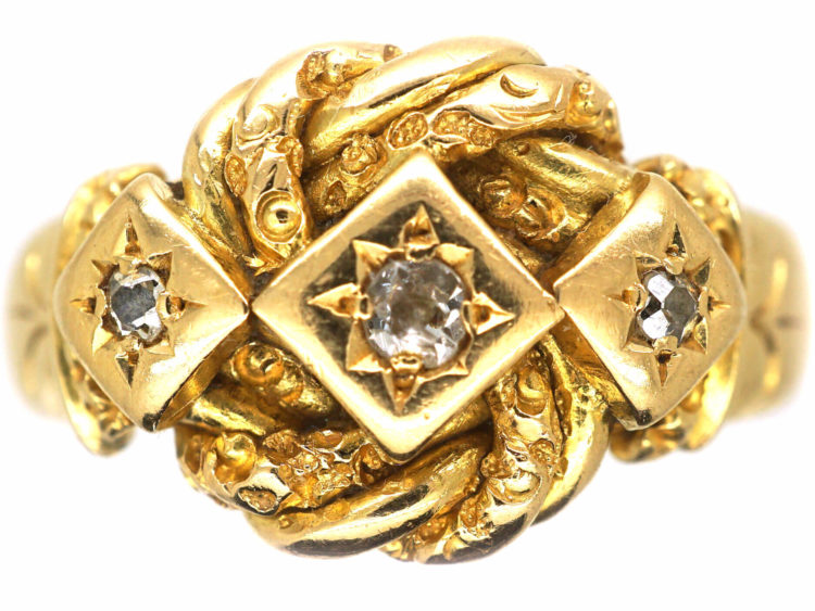 18ct Gold Knot Ring set with Three Diamonds