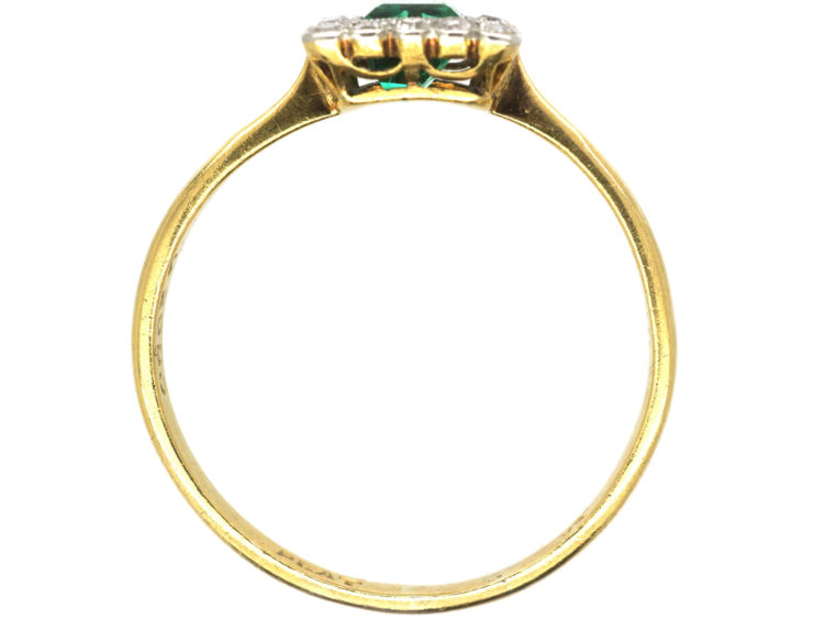 Art Deco 18ct Gold & Platinum, Emerald & Diamond Rectangular Shaped Ring