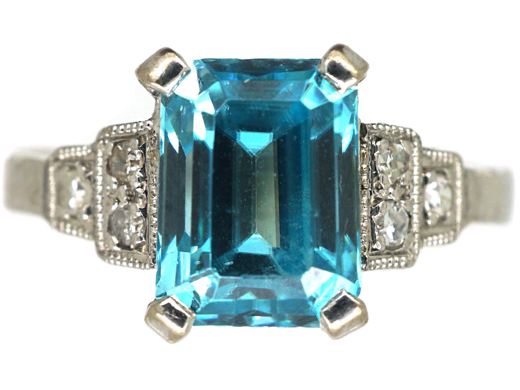 18ct White Gold, Aquamarine & Diamond Ring (666N) | The Antique ...