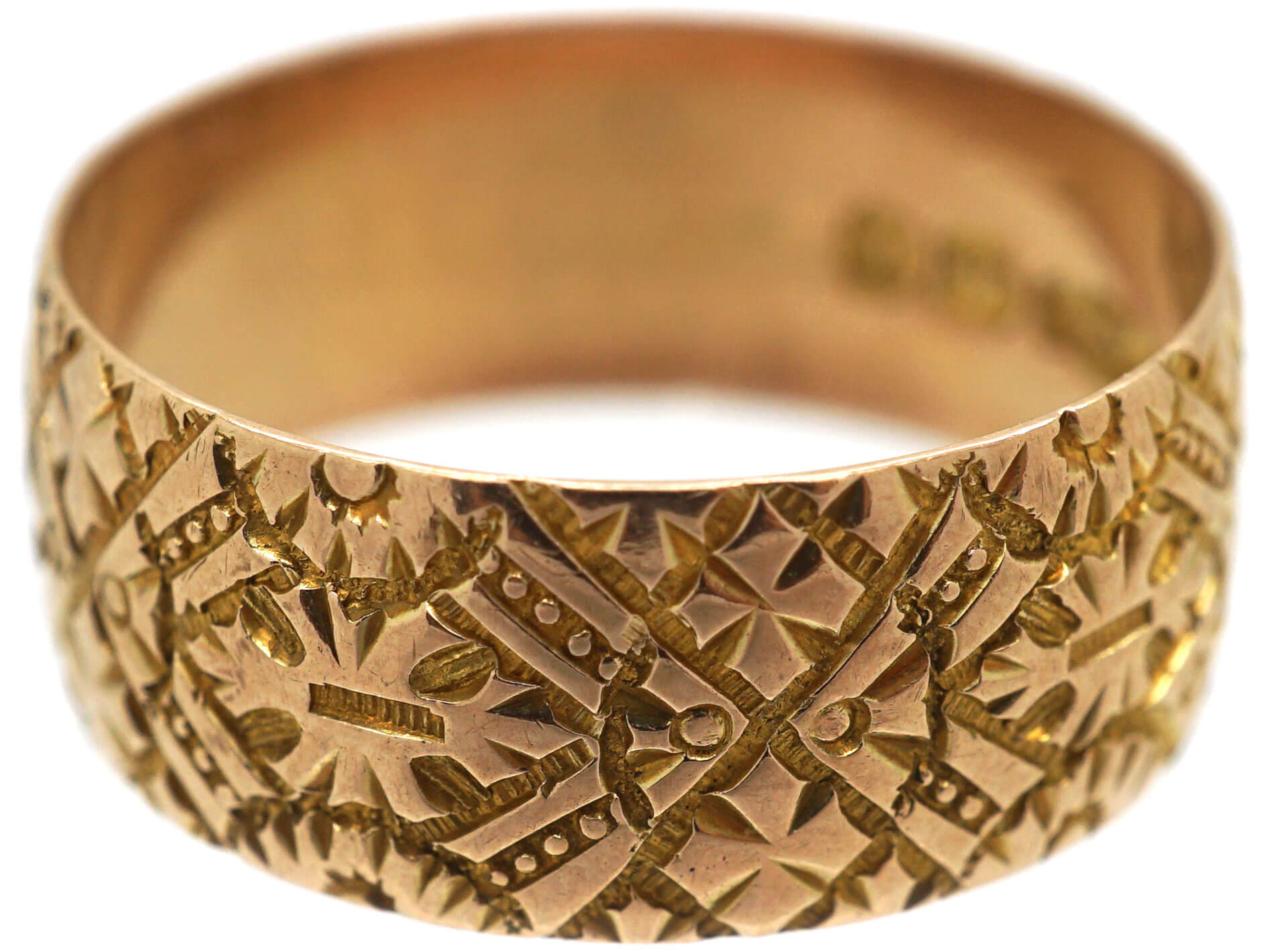 Victorian 9ct Gold Wide Wedding Band with Incised Detail