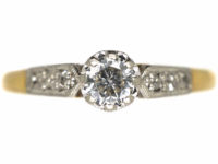 18ct Gold & Platinum, Diamond Solitaire Ring with Diamond Set Shoulders