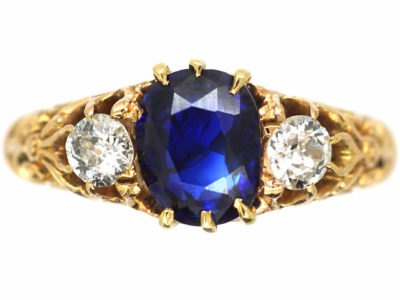 Edwardian 18ct Gold, Sapphire & Diamond Three Stone Ring