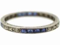 Art Deco Narrow Platinum, Sapphire & Diamond Eternity Ring