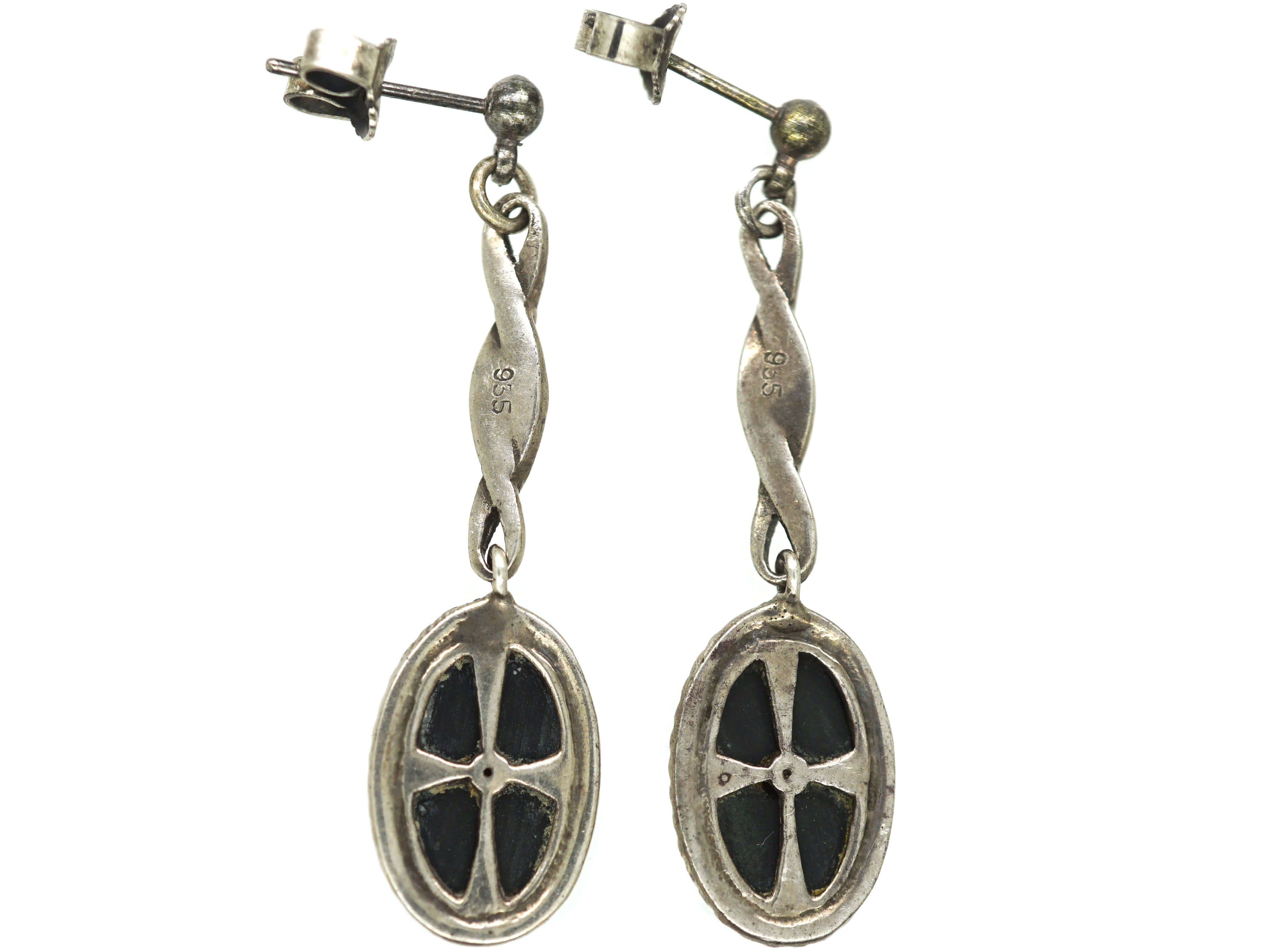 Art Deco Silver, Onyx, Marcasite & Paste Drop Earrings (654N) | The ...