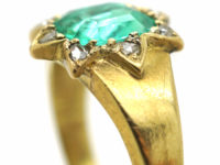 Victorian 18ct Gold, Emerald & Rose Diamond Cluster Ring