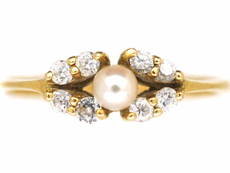 18ct Gold, Cultured Pearl & Diamond Ring