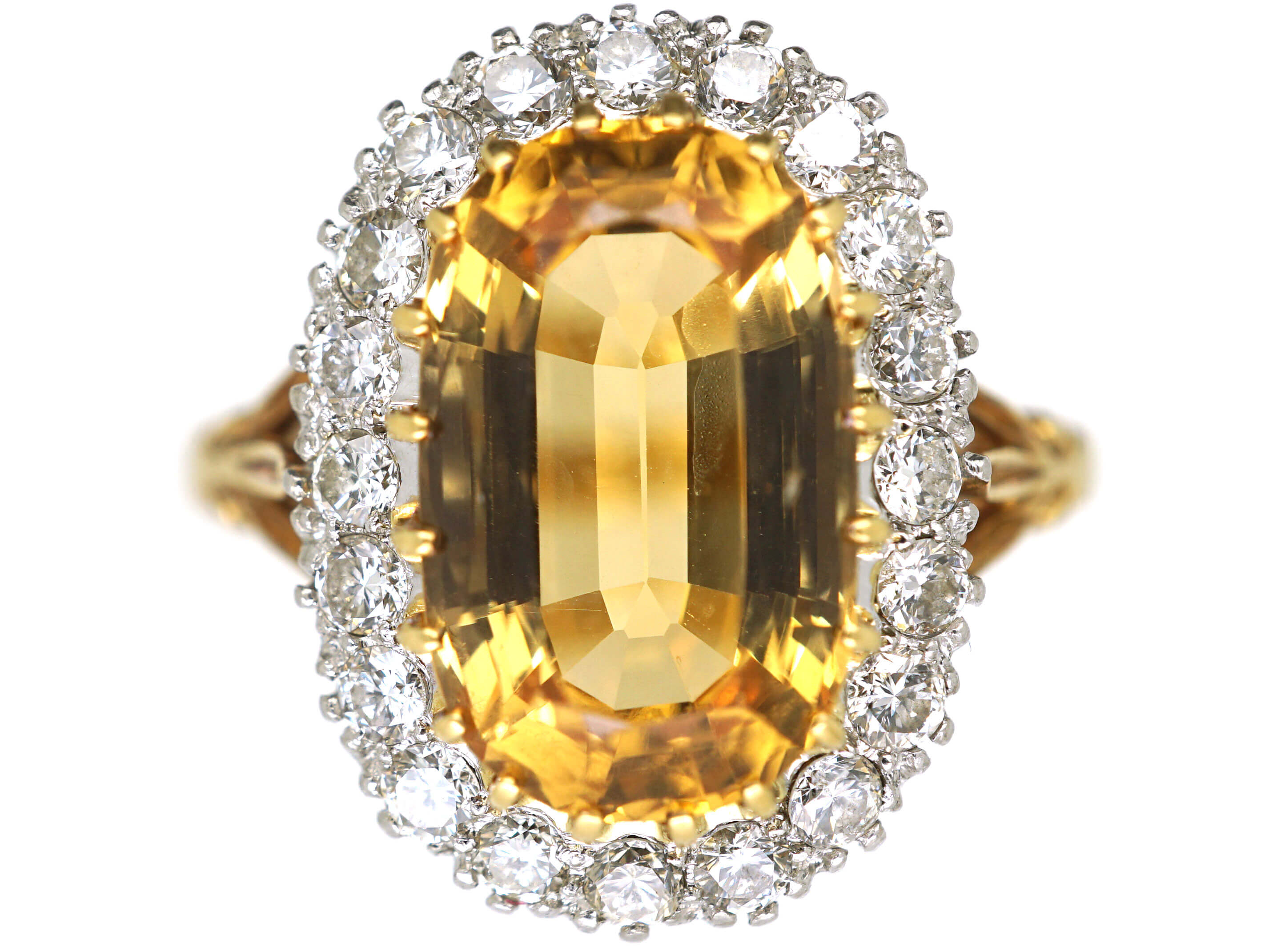 Edwardian 18ct Gold & Platinum, Topaz & Diamond Oval Cluster Ring (610N ...