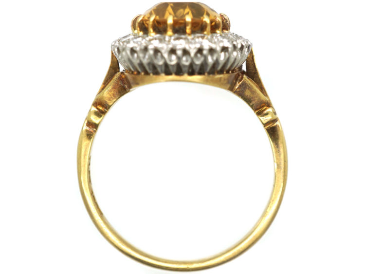 Edwardian 18ct Gold & Platinum, Topaz & Diamond Oval Cluster Ring