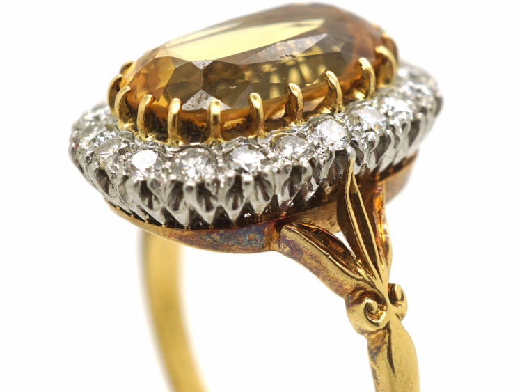 Edwardian 18ct Gold & Platinum, Topaz & Diamond Oval Cluster Ring