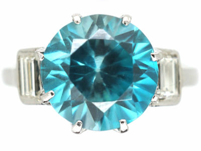 Art Deco Platinum, Zircon & Baguette Diamond Ring