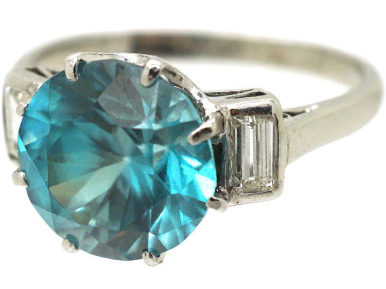 Art Deco Platinum, Zircon & Baguette Diamond Ring