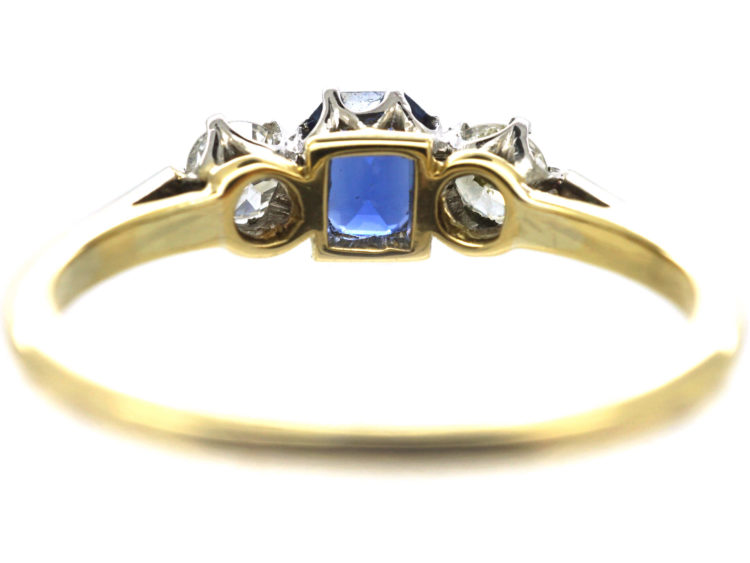 Edwardian 18ct Gold & Platinum, Three Stone Sapphire & Diamond Ring