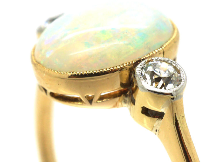 Edwardian 18ct Gold Opal & Diamond Ring by Charles Green & Sons