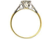Retro 18ct Gold & Platinum, Diamond Solitaire Ring with Diamond Set Shoulders