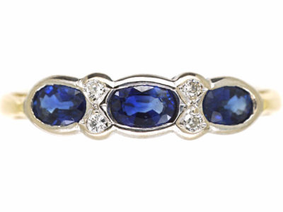 18ct Gold Three Stone Sapphire & Diamond Ring