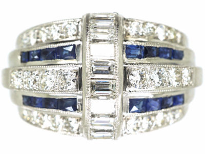 French Platinum, French Cut Sapphires & Diamond Bombé Ring