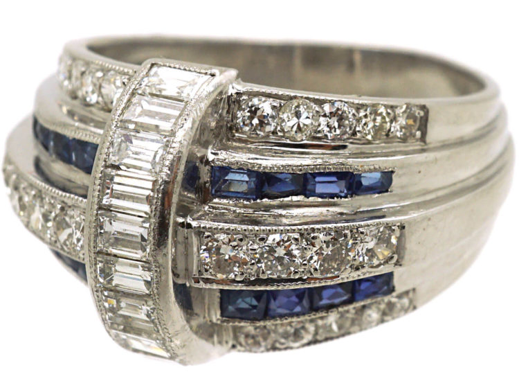 French Platinum, French Cut Sapphires & Diamond Bombé Ring