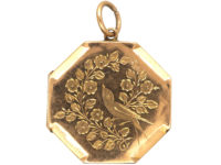Edwardian 9ct Back & Front Octagonal Shaped Locket with Swallow Motif