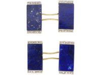 French Art Deco 18ct Gold Lapis Lazuli & Rose Diamond Cufflinks