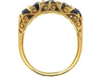 Victorian 18ct Gold Five Stone Sapphire & Rose Diamond Carved Half Hoop Ring