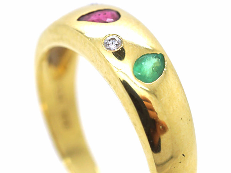 18ct Gold Sapphire, Emerald, Ruby & Diamond Ring