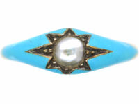 Early Victorian 15ct Gold, Blue Enamel & Natural Split Pearl Ring