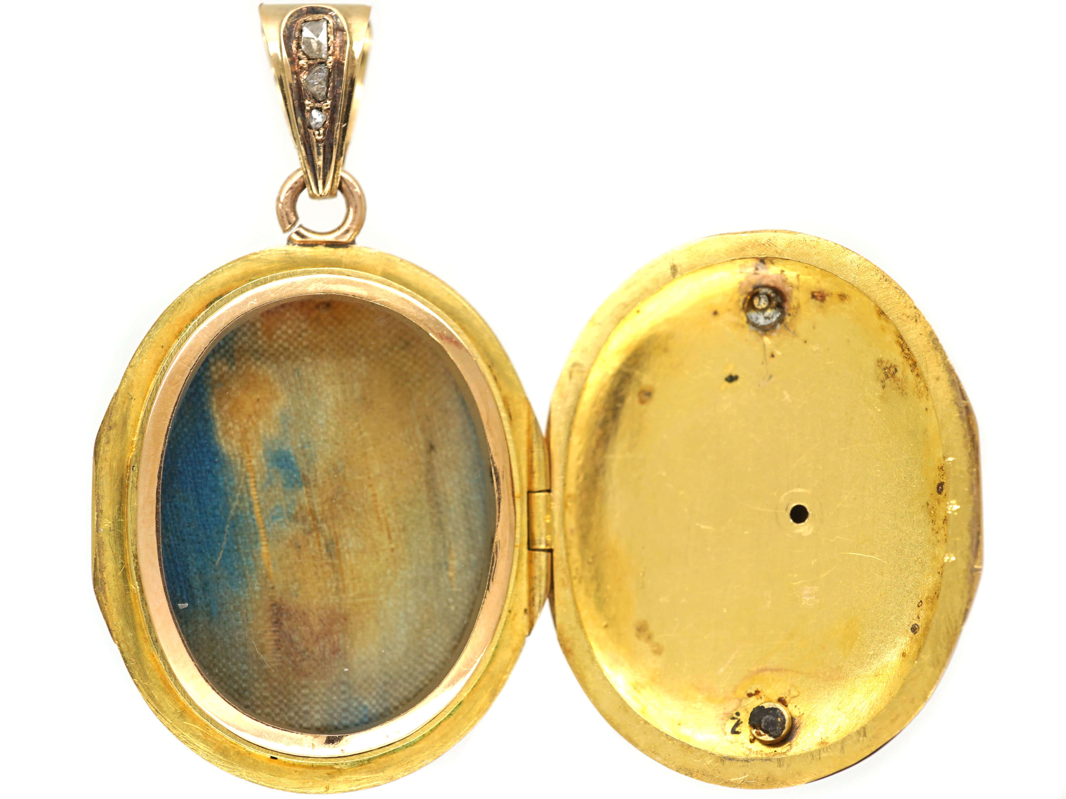 French 18ct Gold, Blue Enamel & Rose Diamond Oval Locket with the ...