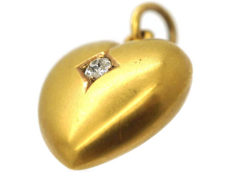 Edwardian 15ct Gold & Diamond Heart Shaped Pendant