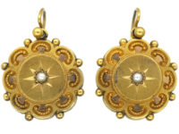 Victorian 15ct Gold Round Earrings set with Natural Split Pearls