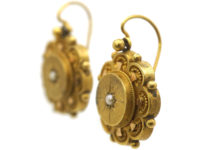 Victorian 15ct Gold Round Earrings set with Natural Split Pearls