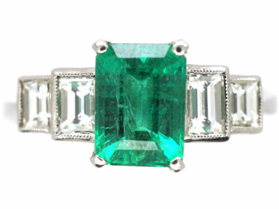 Platinum, Emerald & Diamond Five Stone Ring