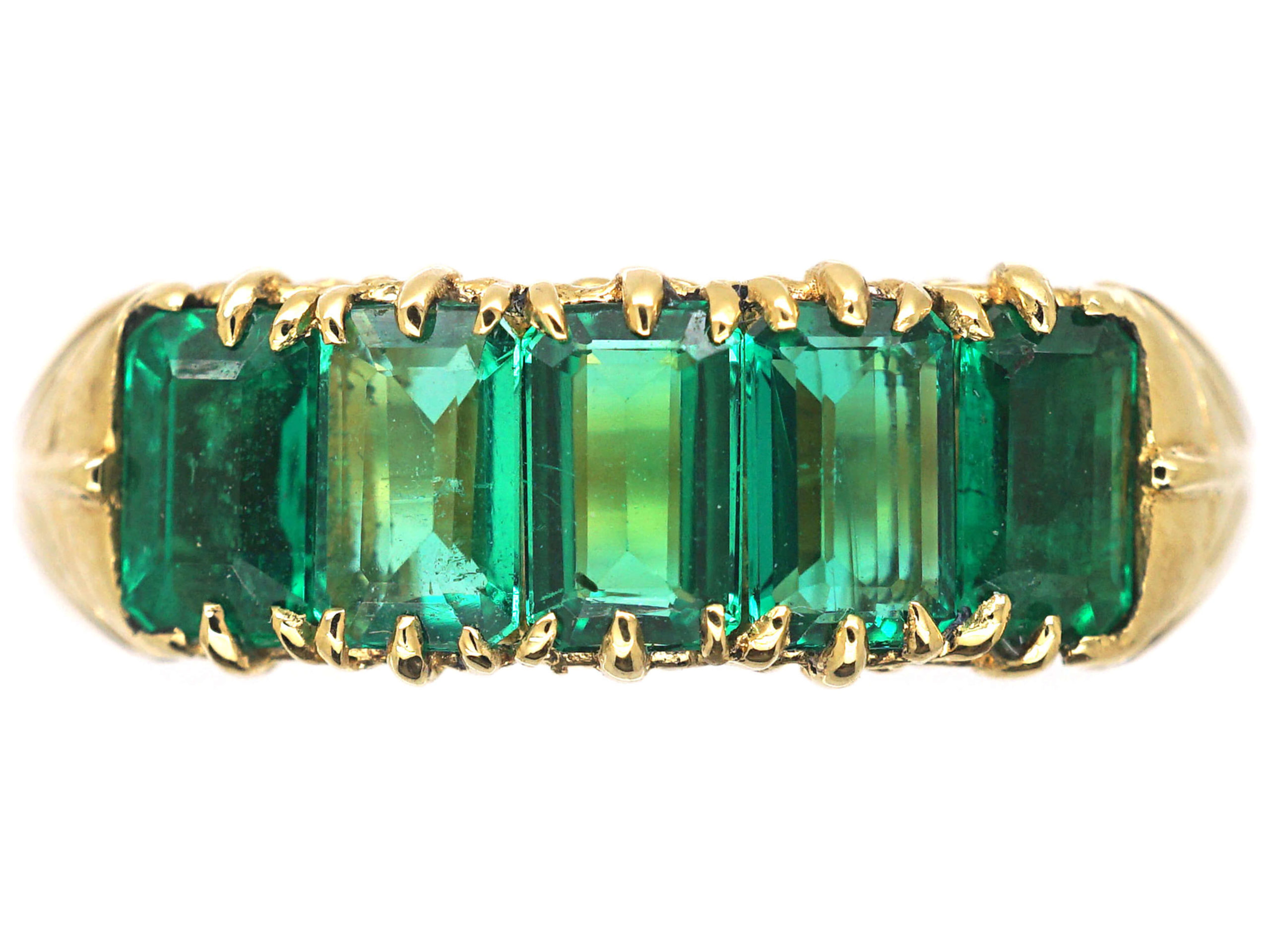 18ct Gold Five Stone Emerald Ring (876N) | The Antique Jewellery Company