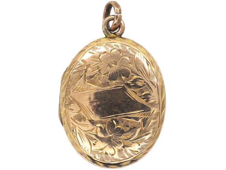 Edwardian 9ct Gold Engraved Oval Locket