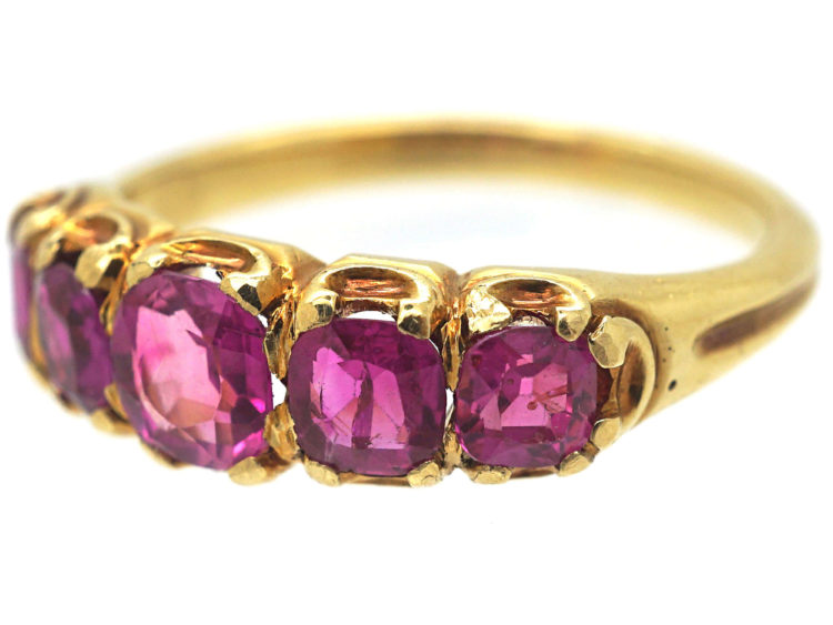 Victorian 18ct Gold & Pink Sapphire Five Stone Ring