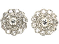 Edwardian 15ct Gold & Platinum Large Diamond Cluster Earrings
